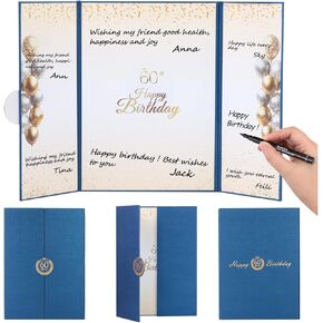 Birthday Guest Book Decorations, Giant Birthday Signing Card for Men Women Alternative Signature Guest Book with Number Stickers for Any Age, Anniversary Party Decorations (Black Gold)