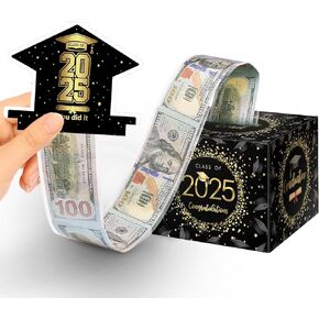 ysmile 2025 Graduation Money Box for Cash Gift, Congrats Grad Surprise Cash Pull Out Box Money Holder for Boy Girl - Black Gold