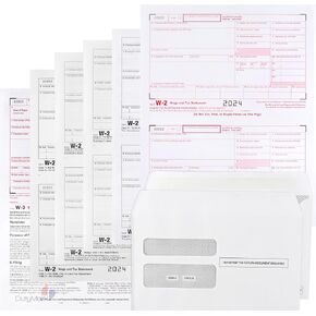 W2 Tax Forms for 2024 4 Part, IRS-Compatible W2 Forms for 25 Employees - Compatible with Quickbooks Software & Laser, Inkjet Printers - Includes 25 Self-Sealing Envelopes