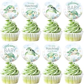 Jollyboom Sea Turtle Baby Shower Decoration Boy ، 24pcs Sea Turtle Cupcake Topper A Plite Thatching on the Way Cake Decoration for Sea Turtle Under the Sea Ocean Creature Dame Decoration