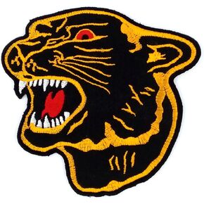 Gold Edges Black Panther Tiger Patch - Iron On - Size 10.5 x 10 cm