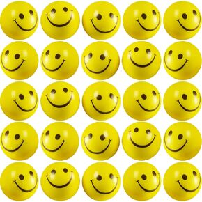 Smile Face Squeeze Balls (24 Pcs Bulk) for Kids and Adults, 2 Inch Mini Yellow Fun Happy Face Stress Anxiety Relief Balls, Hand Therapy Sensory Fidget Toy, Classrooms, Game Prize, Party Favor Gift