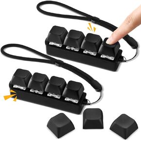 2 Pcs Keyboard Fidget Toy Four-Button Clicker Mechanical Fidget Keyboard Keychain Clicking Toy ADHD Stress Relief Finger Gift(Black, Blue)