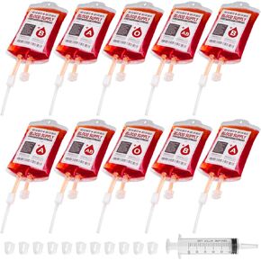 Beavorty Halloween Blood Bags IV Bags Juice Pouch Prop Cups for Halloween Party Vampire Zombie Nurse Graduation Hospital Themed Decoration