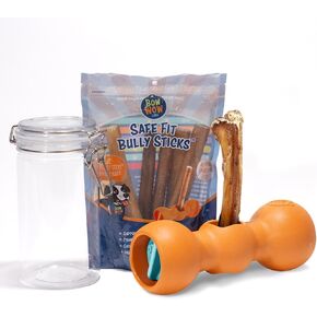 Bow Wow Labs New Bow Wow Buddy Starter Kit - Bully Sticks & Anti-Choking Bully Stick Holder Safety Device for Dogs (S)