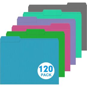 File Folder, HERKKA 120 Pack 1/3 Cut Tab File Folders, Letter Size, Assorted 6 Colors, Colored File Folders Designed for Office and Classroom Use