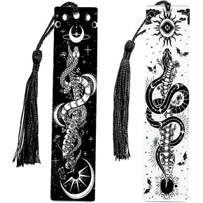2Pcs Tree of Life, Monty Python, Eclipse, Skull Bookmarks - Tarot Elemental Pattern Acrylic Bookmark Series, Tasseled Fine Reading Markers, Decorations for Bookworms (Night & Day Eclipse) in Kuwait
