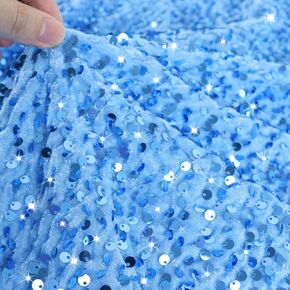 Sequin Fabric by The Yard Light Blue Mermaid Glitter Fabric 2 Yard Velvet Sequin Fabric for Sewing Cloths Payette Sequin Fabric Flip up Velvet Material Fabric for DIY Wedding Dress Craftwork