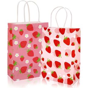 Generic AnyDesign 24Pcs Strawberry Paper Gift Bags with Handles Red Pink Strawberry Party Favor Bags Cute Goodie Candy Treat Bag for Berry Sweet Baby Shower Birthday Wedding Party Supplies