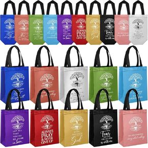 Sweetude 30 Pcs Christian Gift Bag Bulk Mothers Day Religious Gift Bags with Handle Medium Size Bible Verse Baptism Handbag Reusable Welcome Non Woven Handbag for Easter Family Church(Colorful)