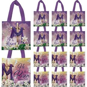 HABDJILTY 20 Pcs Easter He Is Risen Party Decorations, He Is Risen Favor Bags Goodie Gift Non-woven Bags Reusable for He Is Risen Party Supplies Easter Day Supplies
