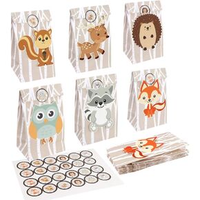 ourwarm 24pcs Woodland Party Party Favor Facs ، Wimeed Animals Candy Treat Facs مع ملصقات شكر للأطفال