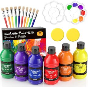 Nicpro 14 Colors Large Washable Paint for Kids 8.45oz/250ml, Non Toxic Children Tempera Paint with Paint Brushes, Cups and Sponge for School, Classroom, Craft DIY, Children, Poster & Finger Paint