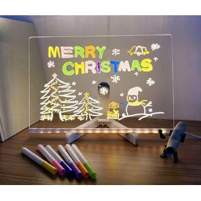 Acrylic Dry Erase Board with Lamp Light Stand as a Charmy Mood LED Letter Note Message Writing Board with 7 Pen for Bar Restaurant Office School Home 11.8 X 7.9"