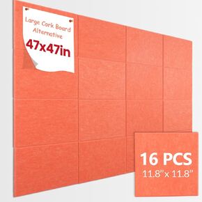 ألواح الفلين الكبيرة البديلة للجدران 47 "× 47" -16 حزمة 11.8 "x11.8" بلاط الجدران مع علامات تبويب لماشية قابلة للإزالة آمنة صور ألواح النبيرة لوحات دبوس للمكتب ديكور المنزل ، الأزرق الفيروز