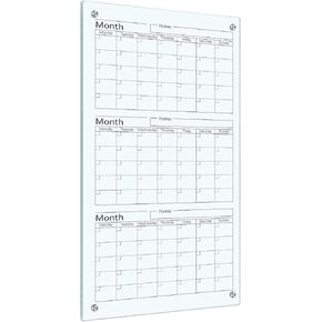 Glass Whiteboard Calendar 36 x 24 4 Month Dry Erase Calendar White Board Planner Glass Large Wall Mounted with Marker Tray for Wall Home Office
