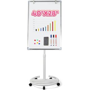 E BAVITE Mobile Magnetic Portable Dry Erase Board, 40 x 28 in Rolling White Board Stand Easel with Flipchart Pad for Office or Teaching at Home & Classroom