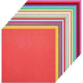 SHUESS 100 Sheets Glitter Cardstock 12 x 12 Inch Colored Cardstock, Glitter Cardstock Paper 20 Colors, 250 GSM Construction Paper for Cricut, Crafts and DIY Projects, Sparkly Paper for Card Making
