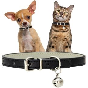 Small Dog Collar with Bell, Hot Pink Faux Leather Puppy Collar Girl with Bells Pu Basic Dog Collars for XXS XSmall Small Medium Pet Female Dogs Little Cats Tiny Animal, S