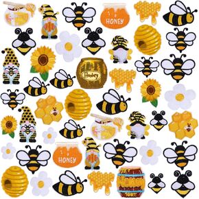 Hotop 48 Pcs Bee Iron on Patches Cute Bee Embroidery Applique Patch Spring Sunflower Gnome Honey Sewing Patches for Backpack, Hats, Clothing, Jackets, Jeans Emblem Accessory