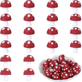 20 Piece Silicone Beads Mushroom Silicone Beads Silicone Focal Beads for Pens Bulk Beads Used for DIY to Make Various Handicrafts, Beaded Pen, Beaded Phone Straps Etc(Red Mushroom)