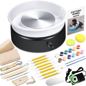 Pottery Wheel for Adults Beginners Kids - 6" Variable Speed 0-180 RPM Pottery Wheel Tool Kit, Supports Forward and Reverse Rotation, 60dB, Art Supplies, Crafts for Adults Teenagers Black