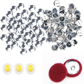 60Pcs Craft Cover Button Kit with Tools, Blank Button Making Supplies Round Badge Button Parts Metal Button Pin Badge Kit, Self Cover Buttons with with 2 Tools for DIY Cloth Home Decor Sewing (0.7")