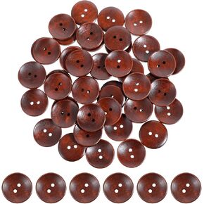 50 PCS Wooden Buttons, 1 Inch Buttons Sewing Buttons 2 Hole Brown Buttons Round Craft Buttons Vintage Buttons Decorative Buttons for Crafts Shirt DIY Clothing Sewing Crochet Projects Replacement