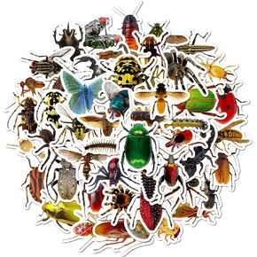 50pcs حشرات ملصقات لزجاجات المياه ملصقات الحشرات الواقعية الواقعة للأطفال ملصقات حيوانية مقاومة للماء للغيتار المحمول Hydroflask Scrapbooking Journaling in Kuwait