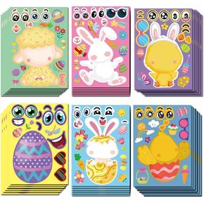24 Sheets Easter Stickers Make a Face Stickers for Kids DIY Easter Egg Bunny Sticker Sheet for Boys Girls Children Easter Party Supplies Exchange Gifts