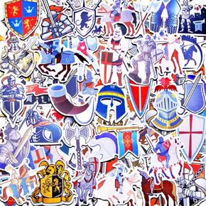 100pcs Knight Theme Waterproof Vinyl Stickers - Medieval Decor & Party Favors for Laptop, Water Bottle, Skateboard