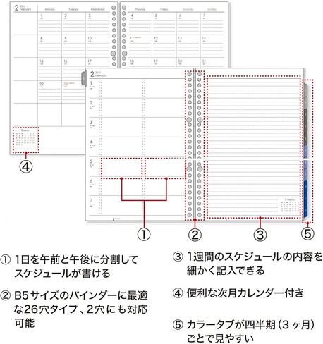 Maruman LD376-25 Notebook, Refill, 2025 B5, Loose Leaf Diary, Monthly + Weekly, 26 Holes, Begins with January 2025 in Saudi Arabia