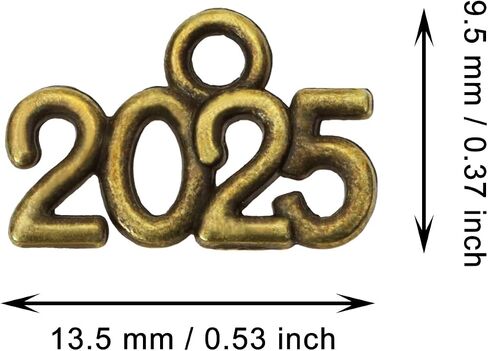 Shapenty Mini 2025 Charms Metal Year Signet 2025 DIY Pendant Charm Accessory Bulk for Bracelet Necklace Earring Keychain Craft Jewelry Making Christmas Graduation Party Decor, 40PCS in Saudi Arabia