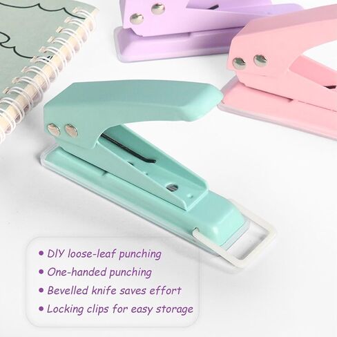1/4" Single Hole Puncher, Heavy Duty Hole Puncher, Paper Punch 15 Sheet Capacity, Metal Hole Puncher for Id Card, Luggage Tag, Name Tag and Badge Holder,Pink in Saudi Arabia