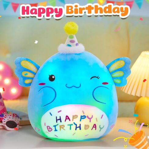 Light up Musical Happy Birthday Axolotl Plush Pillow,LED Stuffed Animals,Blue Axolotl Glowing Plush Toy,Light-up Singing Plush Birthday Gift for Toddler Boys Girls,14'' in Saudi Arabia