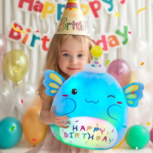 Light up Musical Happy Birthday Axolotl Plush Pillow,LED Stuffed Animals,Blue Axolotl Glowing Plush Toy,Light-up Singing Plush Birthday Gift for Toddler Boys Girls,14'' in Saudi Arabia