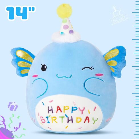 Light up Musical Happy Birthday Axolotl Plush Pillow,LED Stuffed Animals,Blue Axolotl Glowing Plush Toy,Light-up Singing Plush Birthday Gift for Toddler Boys Girls,14'' in Saudi Arabia
