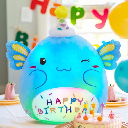 Light up Musical Happy Birthday Axolotl Plush Pillow,LED Stuffed Animals,Blue Axolotl Glowing Plush Toy,Light-up Singing Plush Birthday Gift for Toddler Boys Girls,14'' in Saudi Arabia