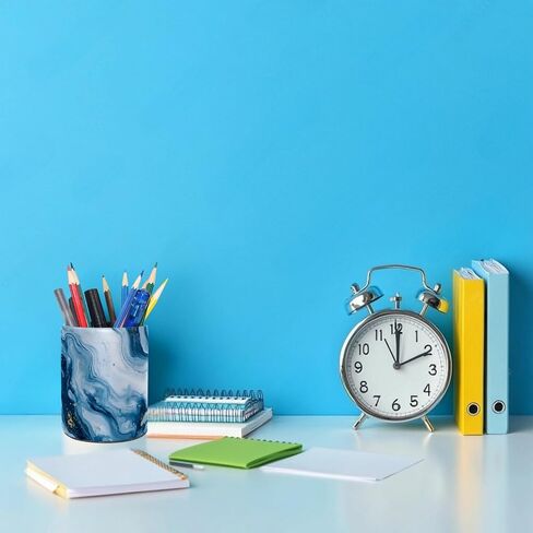 Decorative Pen Holder Stand for Desk Accessories, PU Leather Waterproof Pencil Marker Makeup Brush Cup, Stationery Organizer for Office, School, Home (Blue White Gold Liquid) in Saudi Arabia