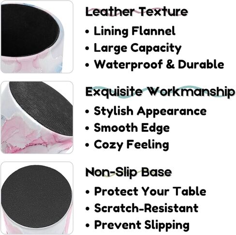 Decorative Pen Holder Stand for Desk Accessories, PU Leather Waterproof Pencil Marker Makeup Brush Cup, Stationery Organizer for Office, School, Home (Blue White Gold Liquid) in Kuwait