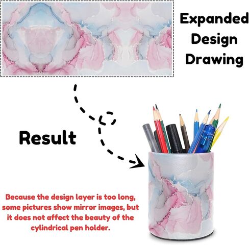 Decorative Pen Holder Stand for Desk Accessories, PU Leather Waterproof Pencil Marker Makeup Brush Cup, Stationery Organizer for Office, School, Home (Blue White Gold Liquid) in Kuwait