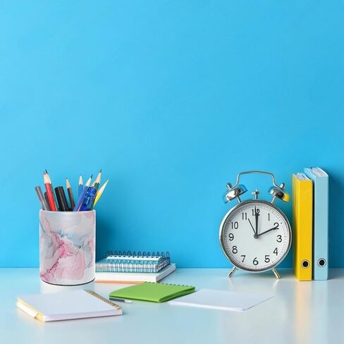 Decorative Pen Holder Stand for Desk Accessories, PU Leather Waterproof Pencil Marker Makeup Brush Cup, Stationery Organizer for Office, School, Home (Blue White Gold Liquid) in Kuwait