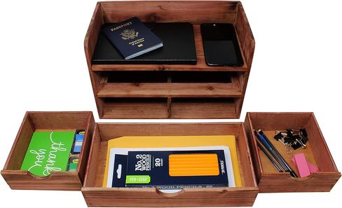 منظم مكتب مكاتب خشبي ريفي خمر ورفع بريد لسطح المكتب أو الطاولة أو العداد - الخشب المشهور - للوازم المكتبي أو الملحقات المكتبية أو البريد - البارنوود in Kuwait