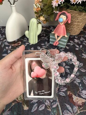 Kpop Photocard Holder Keychain, Cute Acrylic Butterfly Photo Card Holder for Kpop Album Card (No Photocard) (Pink) in Saudi Arabia