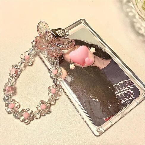 Kpop Photocard Holder Keychain, Cute Acrylic Butterfly Photo Card Holder for Kpop Album Card (No Photocard) (Pink) in Saudi Arabia