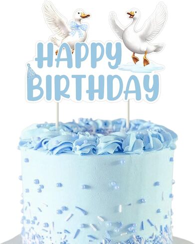 Goose Happy Birthday Cake Topper Goose Birthday Party Decoration Blue Bow Goose Cake Topper Farm Animal Cake Pick Silly Goose Cake Decoration for Boys Birthday Party Supplies in Saudi Arabia