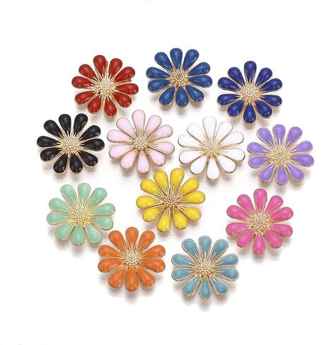 Beadthoven 50pcs 18mm Enamel Daisy Flower Cabochons No Hole Golden Metal Floral Blossom Cameo Cabochon Charm Beads for DIY Jewelry Making Supplies in Saudi Arabia
