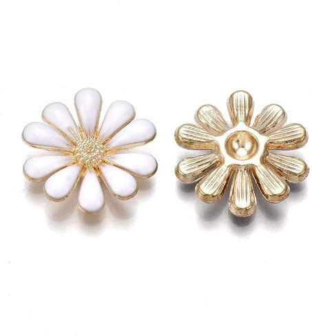 Beadthoven 50pcs 18mm Enamel Daisy Flower Cabochons No Hole Golden Metal Floral Blossom Cameo Cabochon Charm Beads for DIY Jewelry Making Supplies in Saudi Arabia