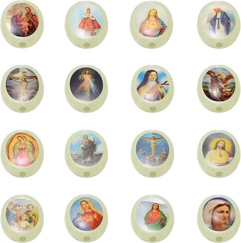 50Pcs 12mm Acrylic Resin Luminous Glow in The Dark Rosary Beads Flat Round Catholic Jesus Mary San Judas Religious Spacer Beads for DIY Mexican Bracelet Necklace Jewelry Making (Green Luminous) in Saudi Arabia