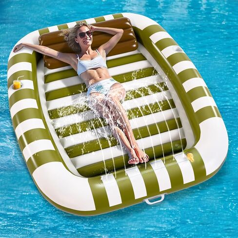 iPlay, iLearn Pool Wave Inflatable Pool Lounger Float, 80" x 66" Large Tanning Pools Raft for Adult Kid, Sun Bathing Floating Bed, Spray Water Mat Beach Backyard Lake, Summer Family Party Gift - Blue in Kuwait